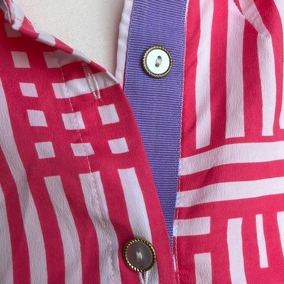 Bob Mackie Pink White Geo Print Button Up Shirt size 1X or XL blouse top NWOT - Picture 4 of 11